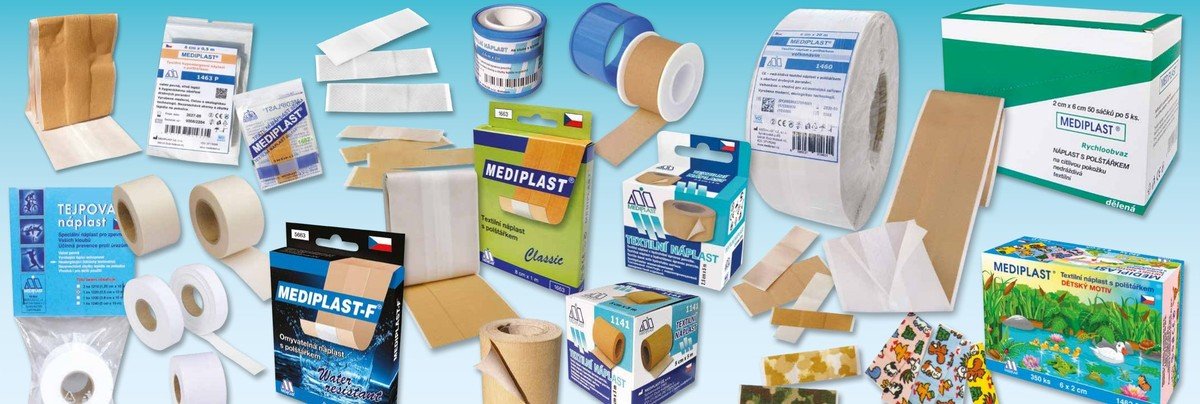 Sortiment náplastí Mediplast, Mediplast-F a tejpovacích pásek